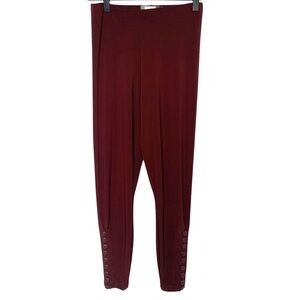 Sympli 2 Red Brown Stretchy Knit Casual Button Leg Detail Pants Canadian Made